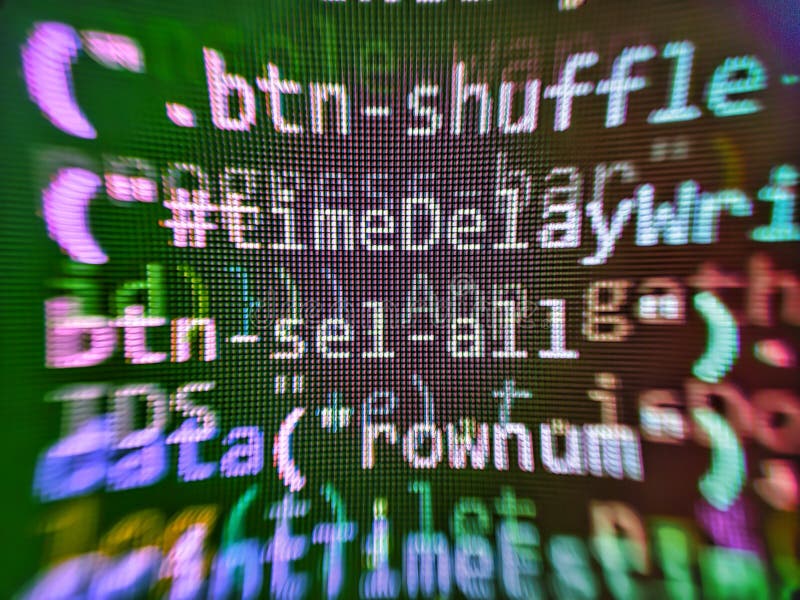 Web server data on a monitor. Screen at workplace of modern programmer on n. Software developer web program script. Website codes stock photography