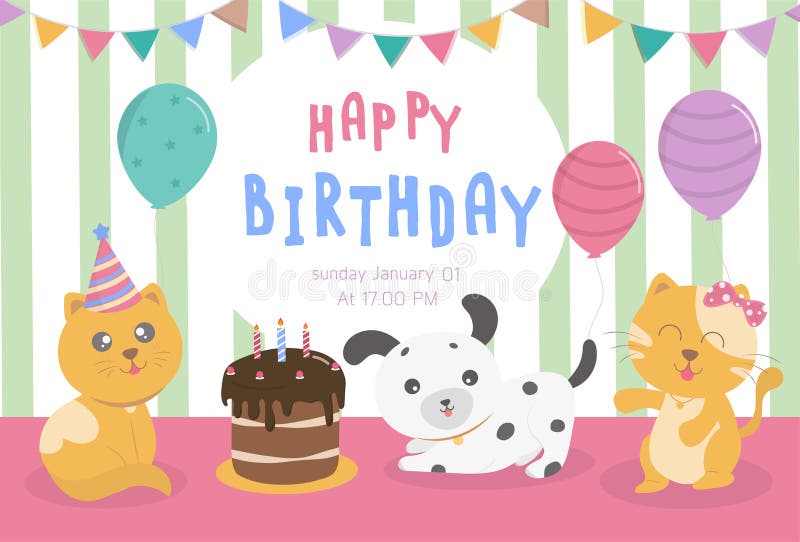 Cute Cartoon Illustration Birthday Card. Stock Vector - Illustration of ...
