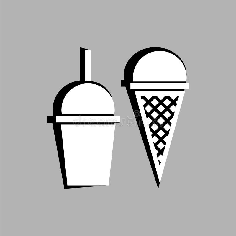 Set of fast food ice cream cone and milkshake. vector royalty free illustration