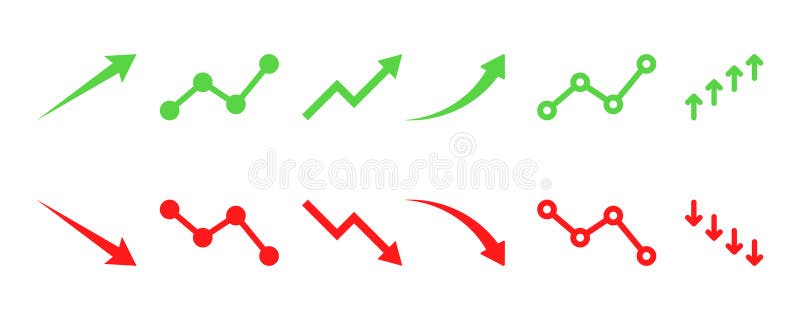 Set of Financial Arrows Up and Down. Green and Red Arrows Stock ...