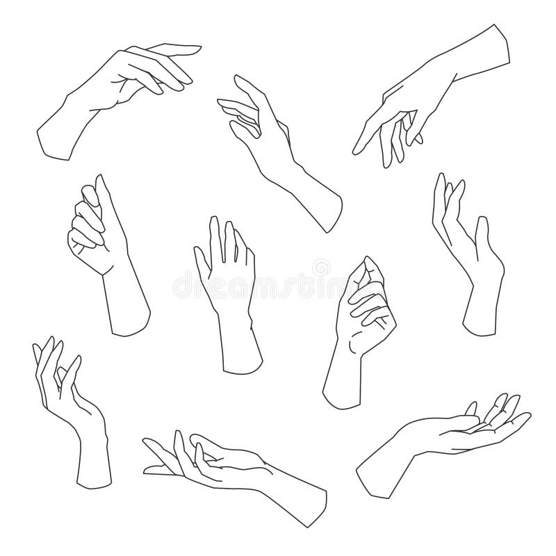 Set of Linear Hands in Various Gestures Stock Vector - Illustration of  line, minimal: 222327962