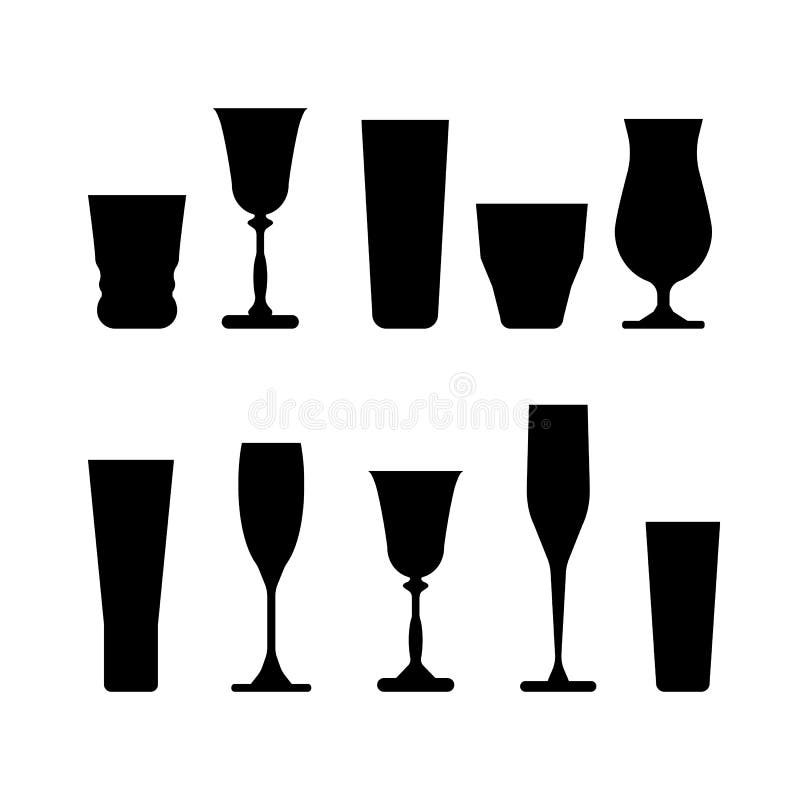 A Set of Wine Glasses. Black and White Vector Isolated Illustration