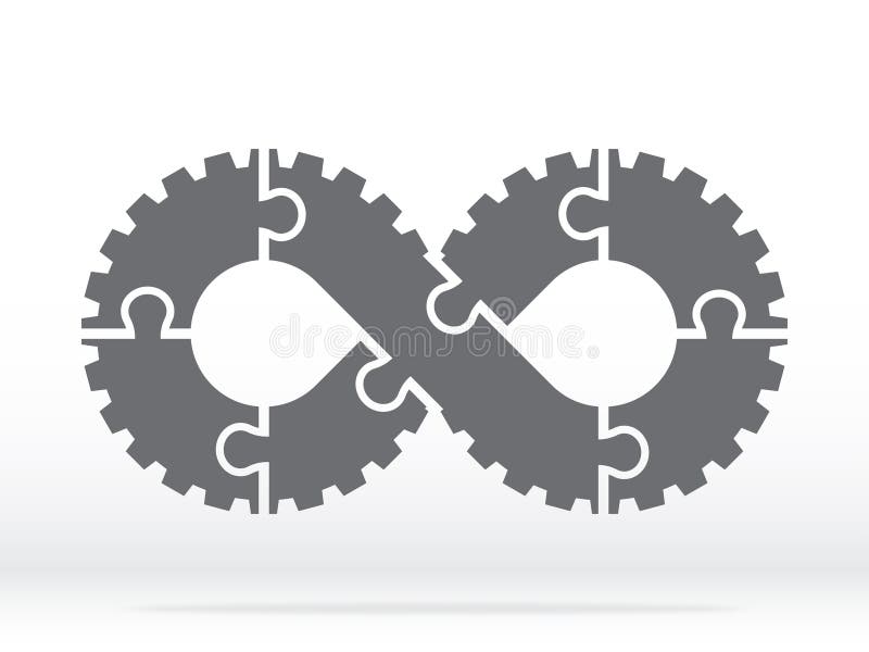 Simple icon gear Infinity puzzle in gray. Infinity puzzle of seven pieces on white backgroundor vector illustration
