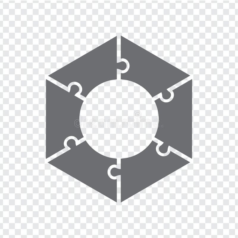 Simple icon hexagonal puzzle in gray. Simple icon puzzle of the six elements on transparent background. Simple icon puzzle gear w royalty free illustration.