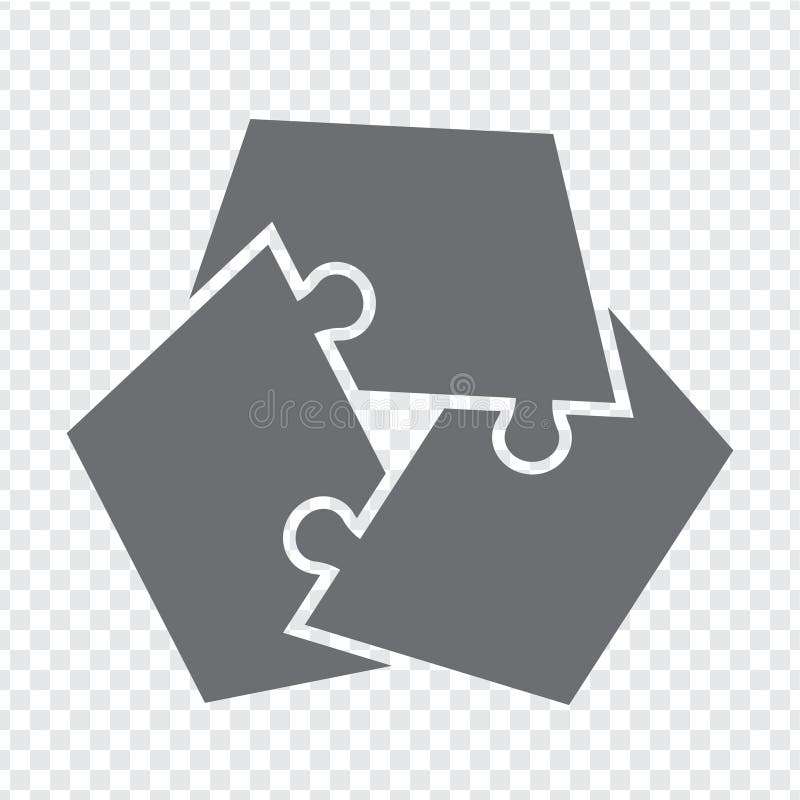 Simple icon polygonal puzzle in gray. Simple icon puzzle of the three elements on transparent background stock illustration