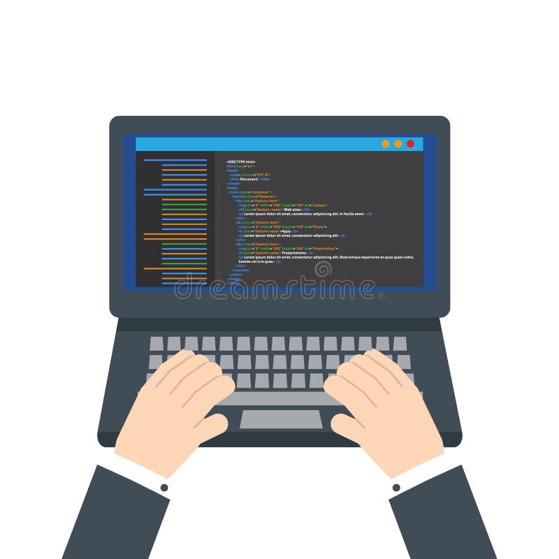 Web site do código do HTML Codificação do portátil, conceito de programação ilustração do vetor