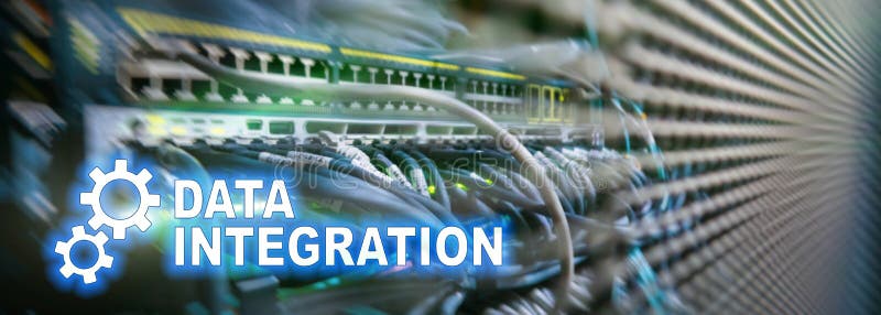 Web site header. Data integration information technology concept on server room background. royalty free stock photography
