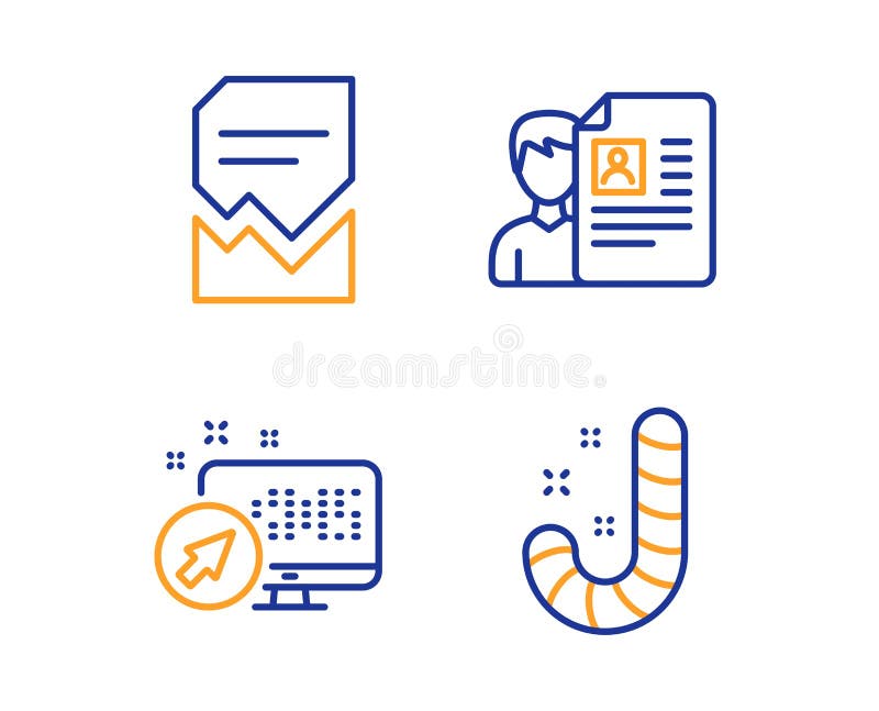 Web system, Corrupted file and Job interview icons set. Candy sign. Computer, Damaged document, Cv file. Vector. Lollypop. Business set. Linear web system icon. Colorful design set.