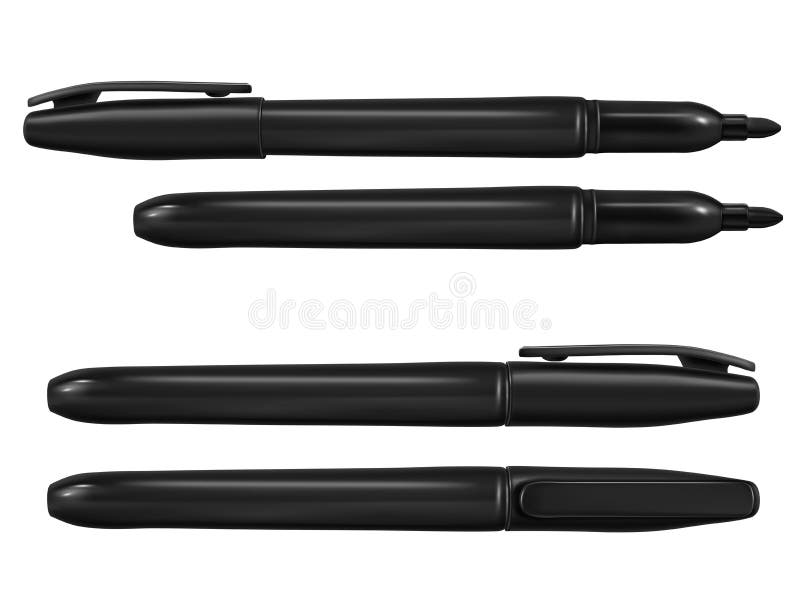 Set black thin permanent marker. Different type and views. vector illustration