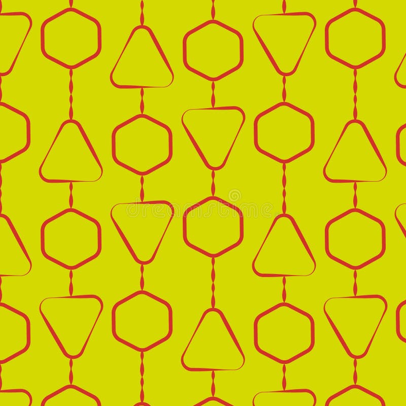 Vector of rows of red shapes on yellow background. Parallelogram pattern. Technology geometry background. Geometric seamless pattern with polygons