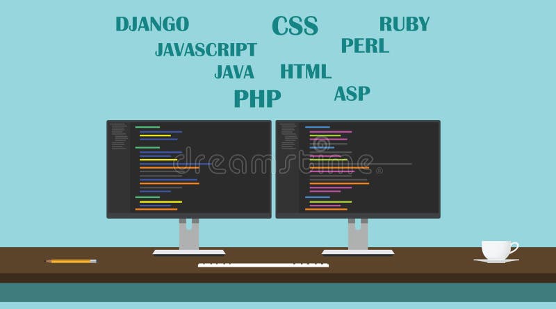 Web website developer programming language workspace vector illustration Web website developer programming language workspace vector illustration