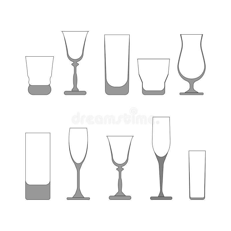 Set of Wine Glasses. Black and White Isolated Vector Stock Illustration