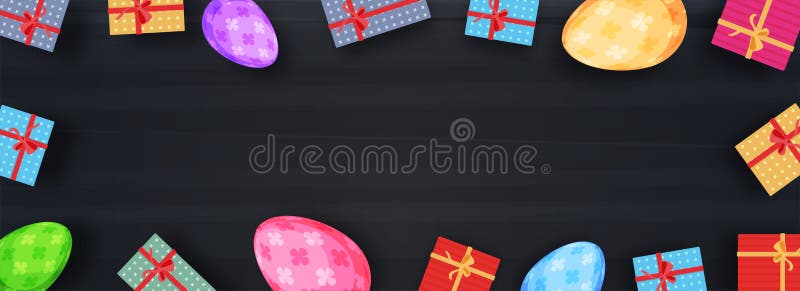 Webbanner met kleurrijke eieren en giftdozen vector illustratie Webbanner met kleurrijke eieren en giftdozen vector illustratie
