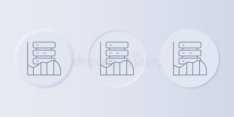 Webbvärdsikon för grå serverdata isolerad på grå bakgrund. Ange ikoner i kvadratknappar. Vector stock illustrationer