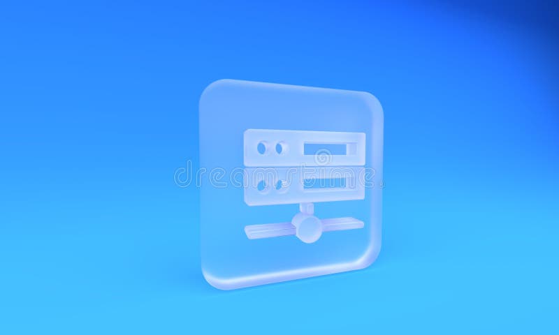 Webbvärdsikonen för serverdata i frostat glas isolerad på blå bakgrund. Knappen 3D-rendering i fyrkantigt frostigt glas stock illustrationer