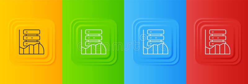 Webbvärdsikonen för vita serverdata isolerad på färglös bakgrund. Ange ikoner i kvadratknappar. Vector vektor illustrationer