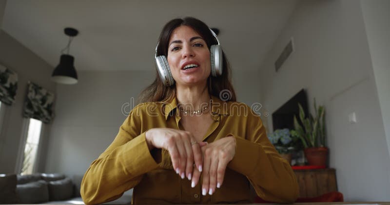 Webcam view woman engaged in digital communication using app stock video footage