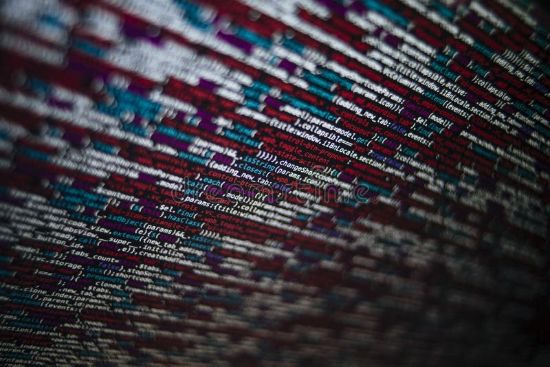 Webページ開発データ用のHTML JavaScriptソースコードが表示された画面の接写 ストックフォト