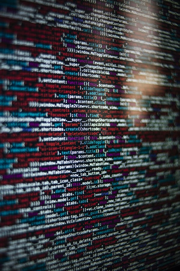 Webページ開発データ用のHTML JavaScriptソースコードが表示された画面の垂直ショット ロイヤリティフリーストックフォト