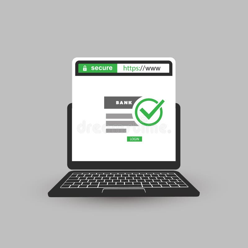 Web浏览器地址栏上指示的HTTPS协议 — 安全浏览和在线银行、移动计算机上的通信 库存例证