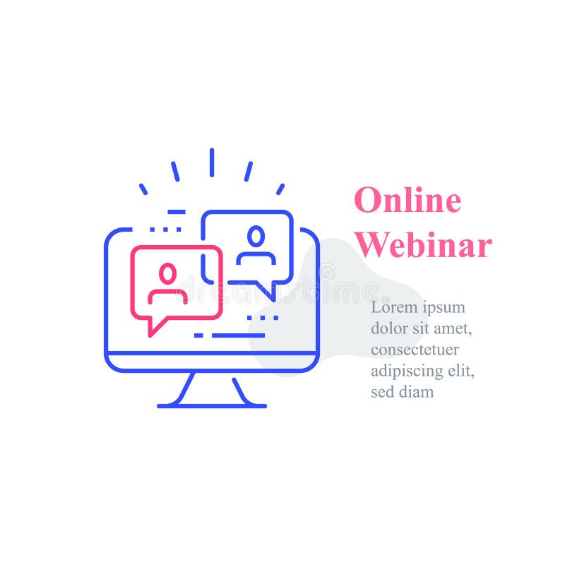 Webinar concept, online course, distant education, video lecture, internet group conference stock illustration
