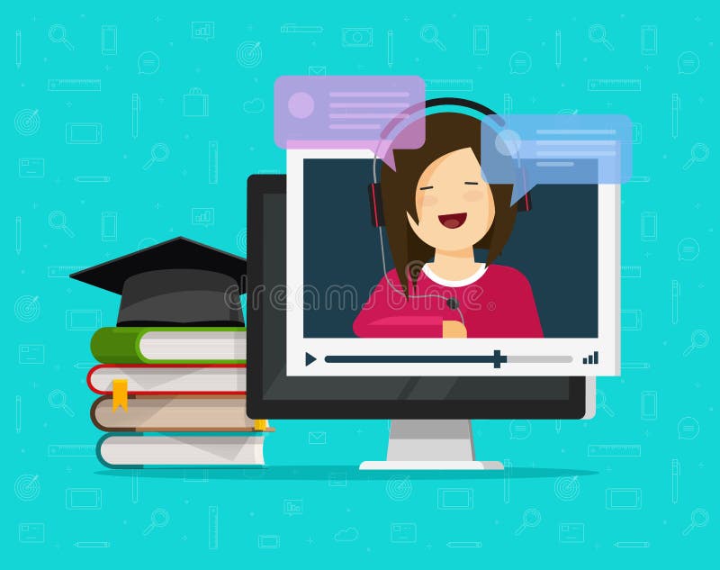 Webinar vectorillustratie, vlakke beeldverhaalcomputer die op video online Internet-opleiding, onderwijs op Desktoppc letten royalty-vrije illustratie Webinar vectorillustratie, vlakke beeldverhaalcomputer die op video online Internet-opleiding, onderwijs op Desktoppc letten royalty-vrije illustratie