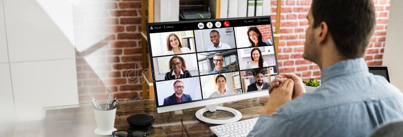 Webinar Video Conferencing On Computer stock photo