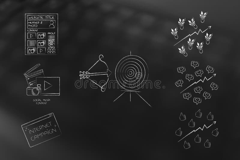 Webpage social media and internet campaign with target and posit stock illustration