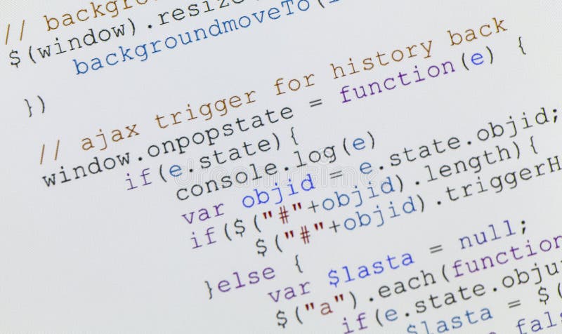 Webseitenjavascriptcode auf Computerüberwachungsgerät stockfotografie