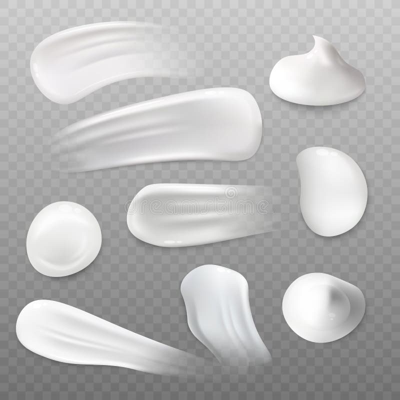 WebSet of white cream blob and smudge samples. Liquid beauty product texture in many shapes