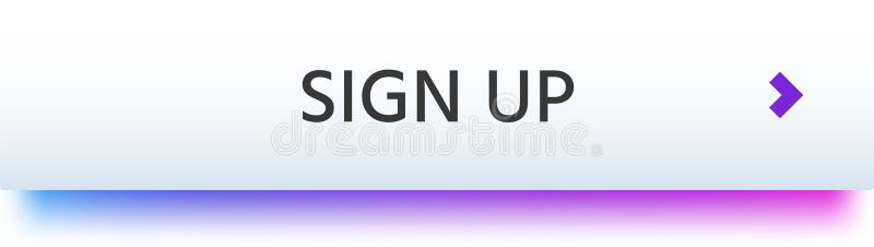 Website or app sign up button with purple arrow pointing right indicating the direction to click, on a blurred gradient background royalty free illustration