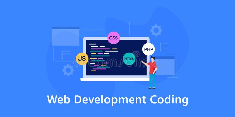 Young web developer analyzing website, software application, coding and programming language with skill and expertise. royalty free illustration