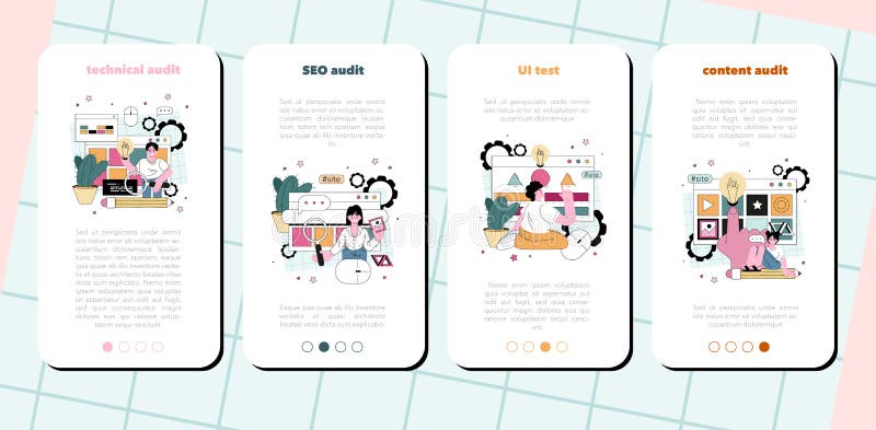 Website-Audit Mobile Application Banner. Webseitenanalyse vektor abbildung