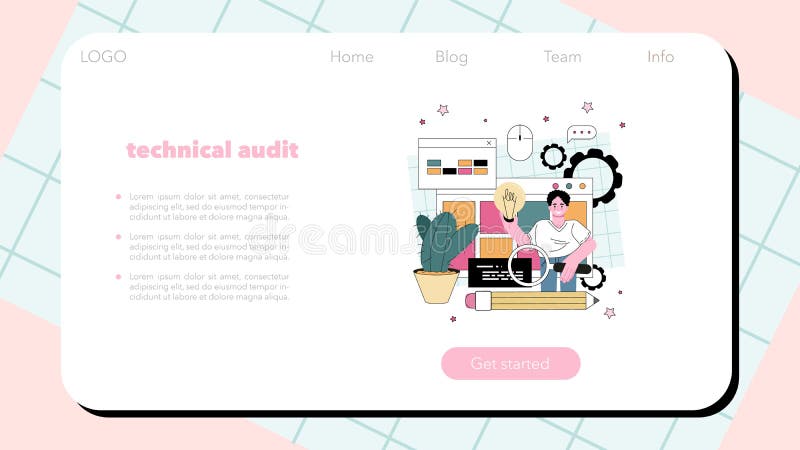 Website-Audit-Webbanner oder -Landing-Seite. Webseitenanalyse lizenzfreie abbildung