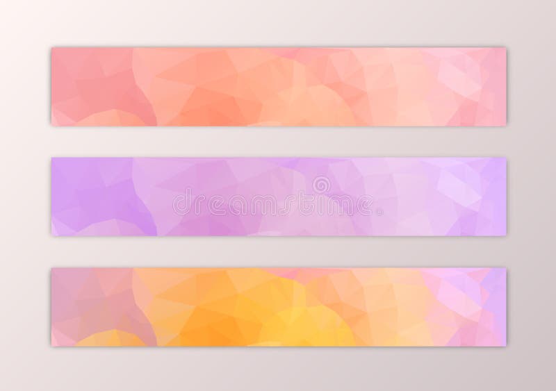 Website banner template set with abstract triangle polygon background in pink yelow stock illustration Website banner template set with abstract triangle polygon background in pink yelow stock illustration