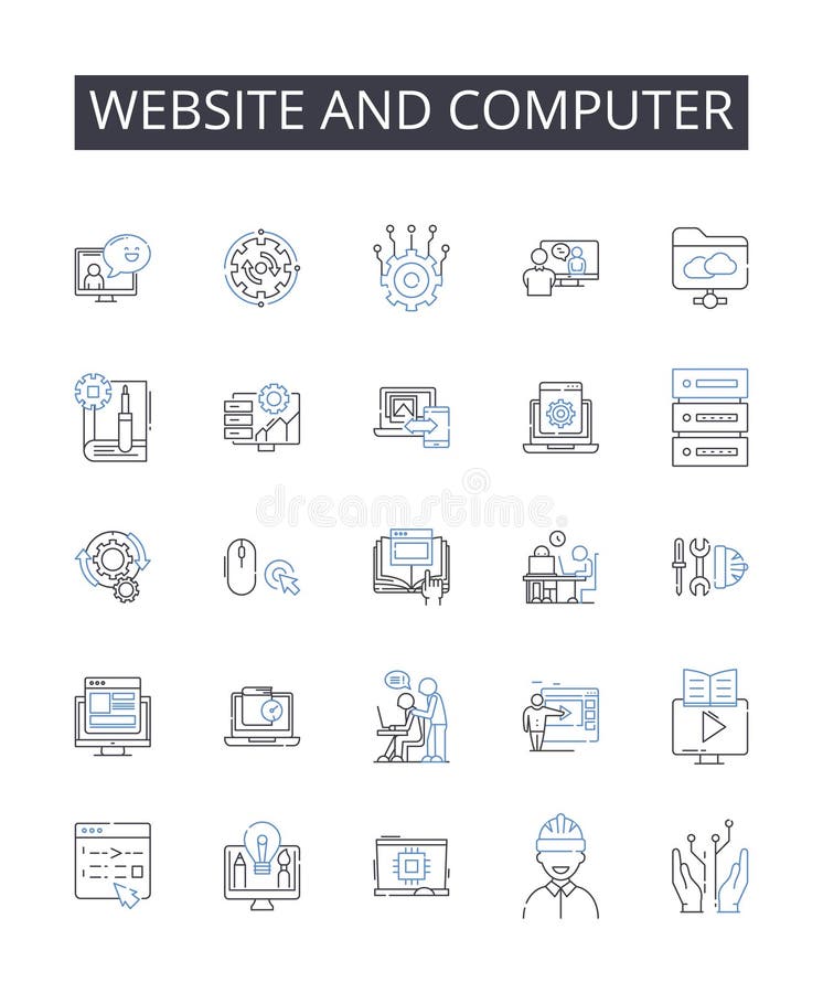 Website and computer line icons collection. Website, Webpage, Online platform, Internet site, Virtual space, Cyber stock illustration