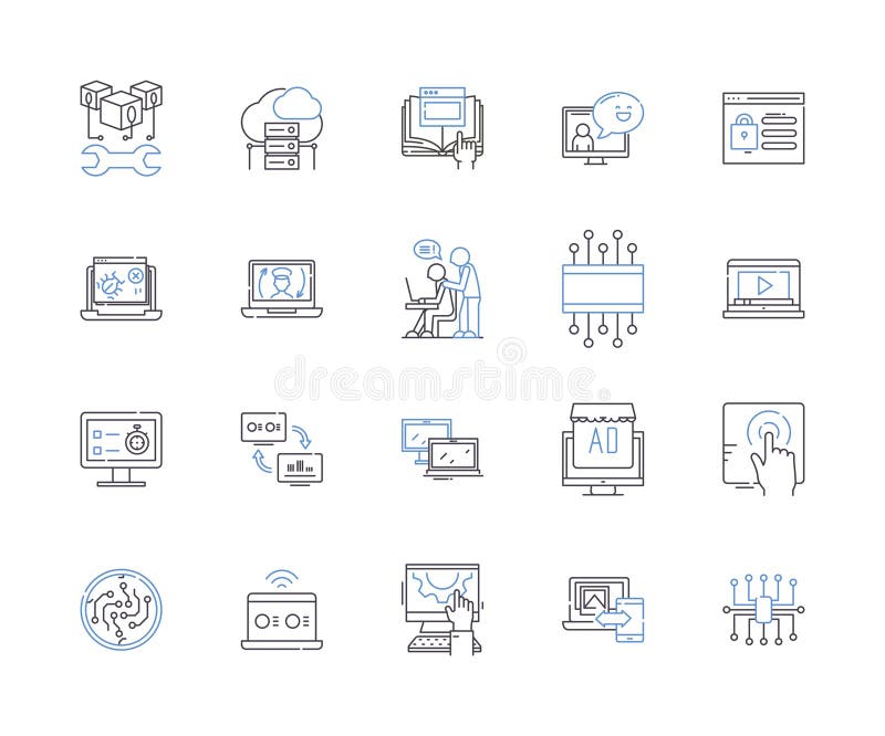 Website and computer outline icons collection. website, computer, internet, browsing, surfing, search, engine vector and stock illustration