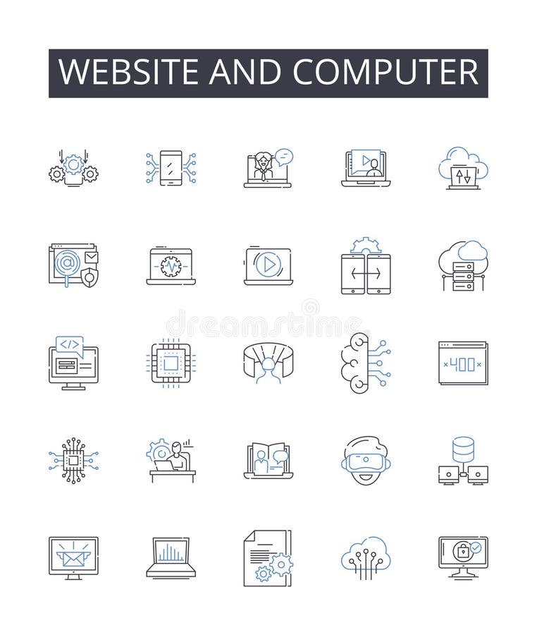 Website and computer line icons collection. Website, Webpage, Online platform, Internet site, Virtual space, Cyber royalty free illustration