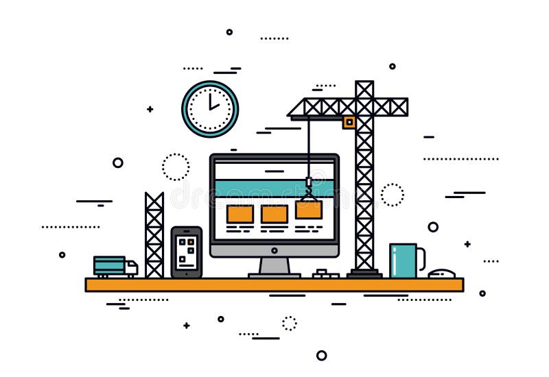 Website construction line style illustration stock illustration Website construction line style illustration stock illustration