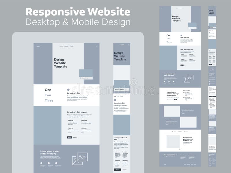 Website design. Desktop and mobile wireframe. stock illustration