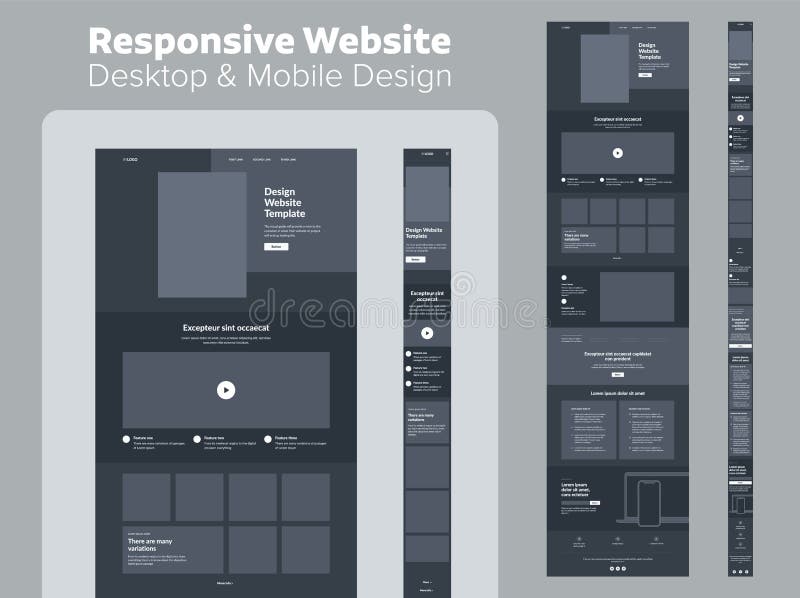 Website design. Desktop and mobile wireframe. stock illustration