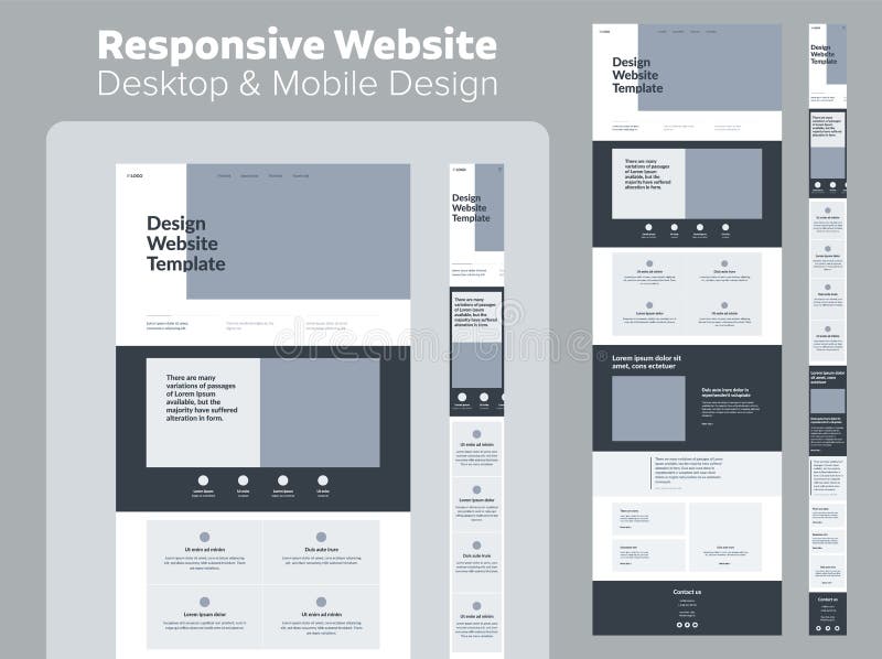 Website design. Desktop and mobile wireframe. stock illustration