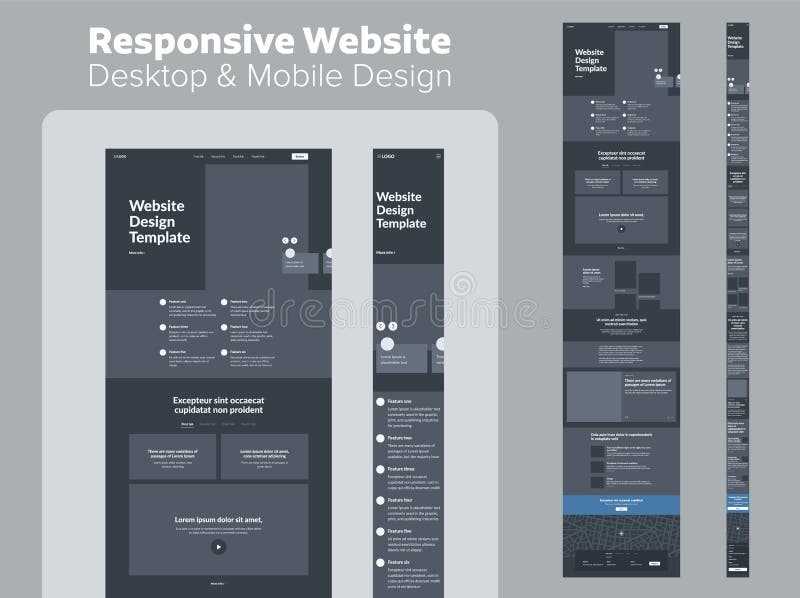 Website design. Responsive desktop and mobile wireframe. royalty free illustration
