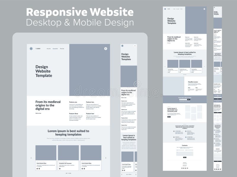Website design. Responsive desktop and mobile wireframe. royalty free illustration