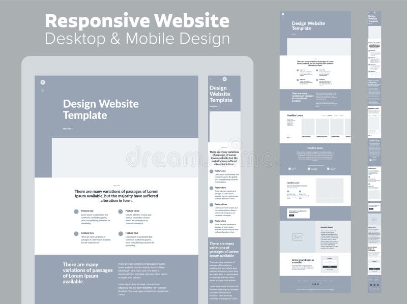 Website design. Responsive desktop and mobile wireframe. royalty free illustration