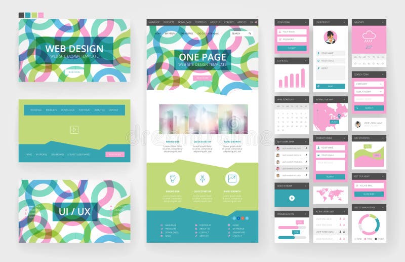 Website design template and interface elements stock illustration