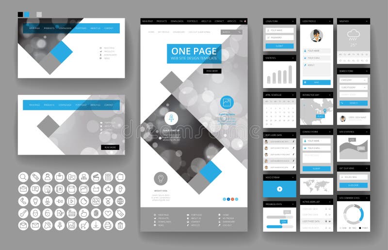 Website design template and interface elements stock illustration