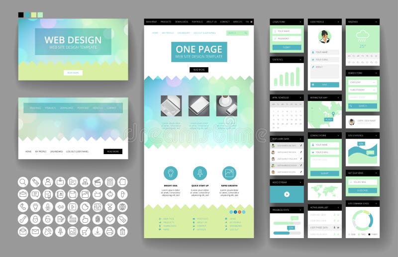 Website design template and interface elements royalty free illustration