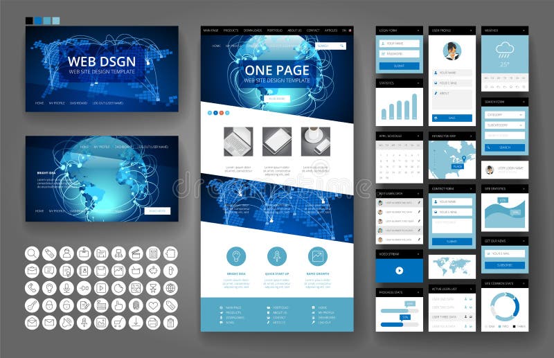 Website design template and interface elements vector illustration