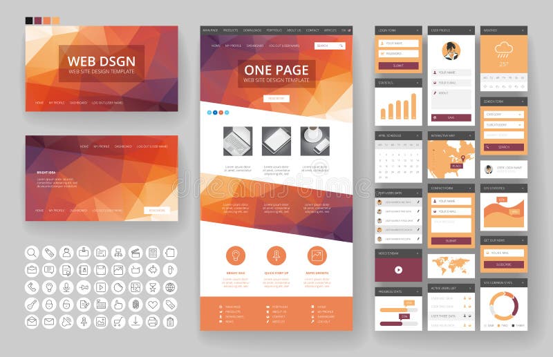 Website design template and interface elements vector illustration